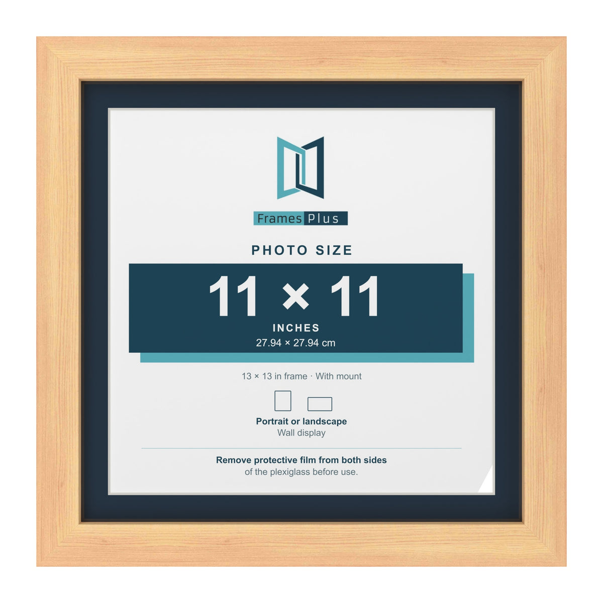 Pine 13 x 13 inch picture frame with a Pacific Blue mount for an 11 x 11 inch photo