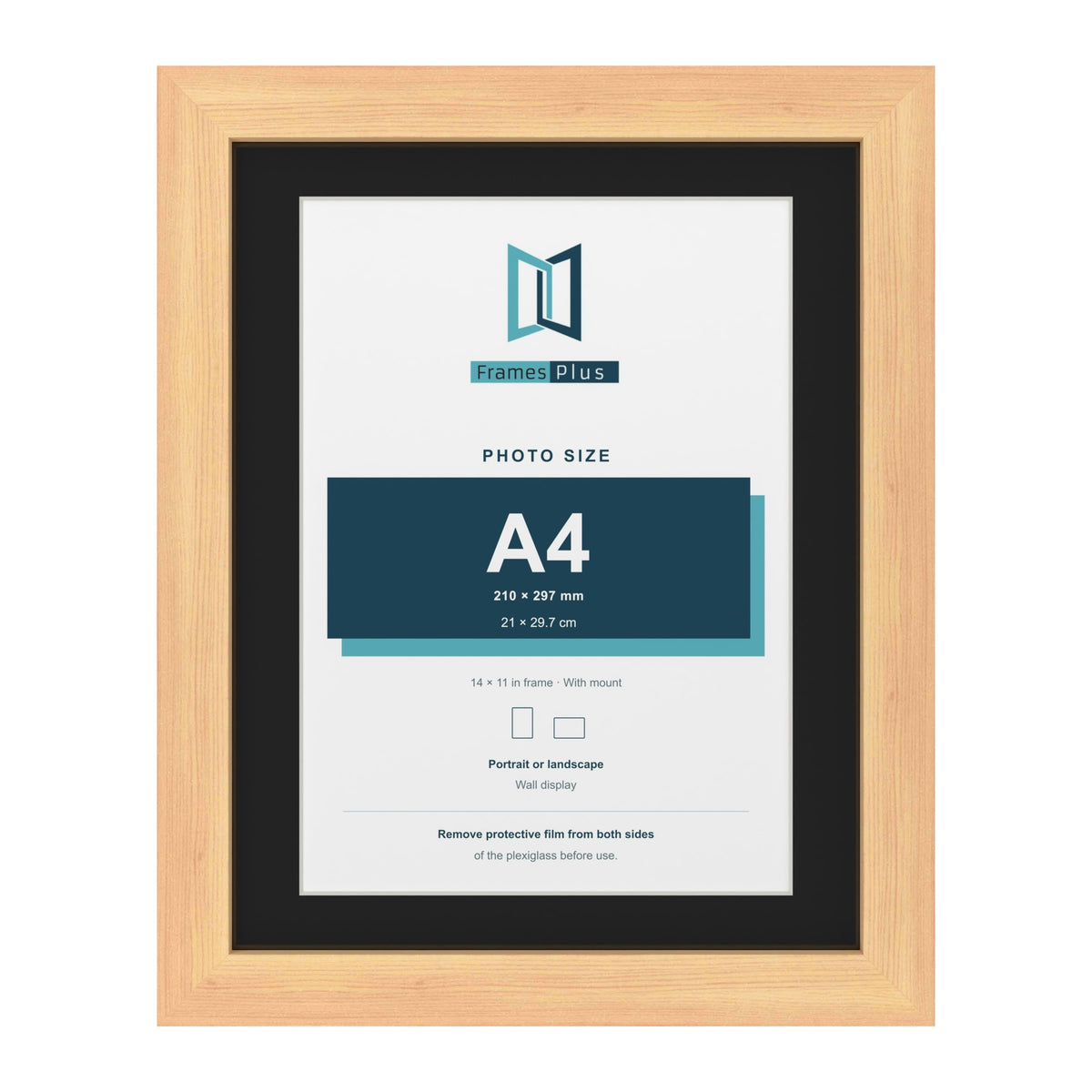 Pine 14 x 11 inch picture frame with a black mount for an A4 photo
