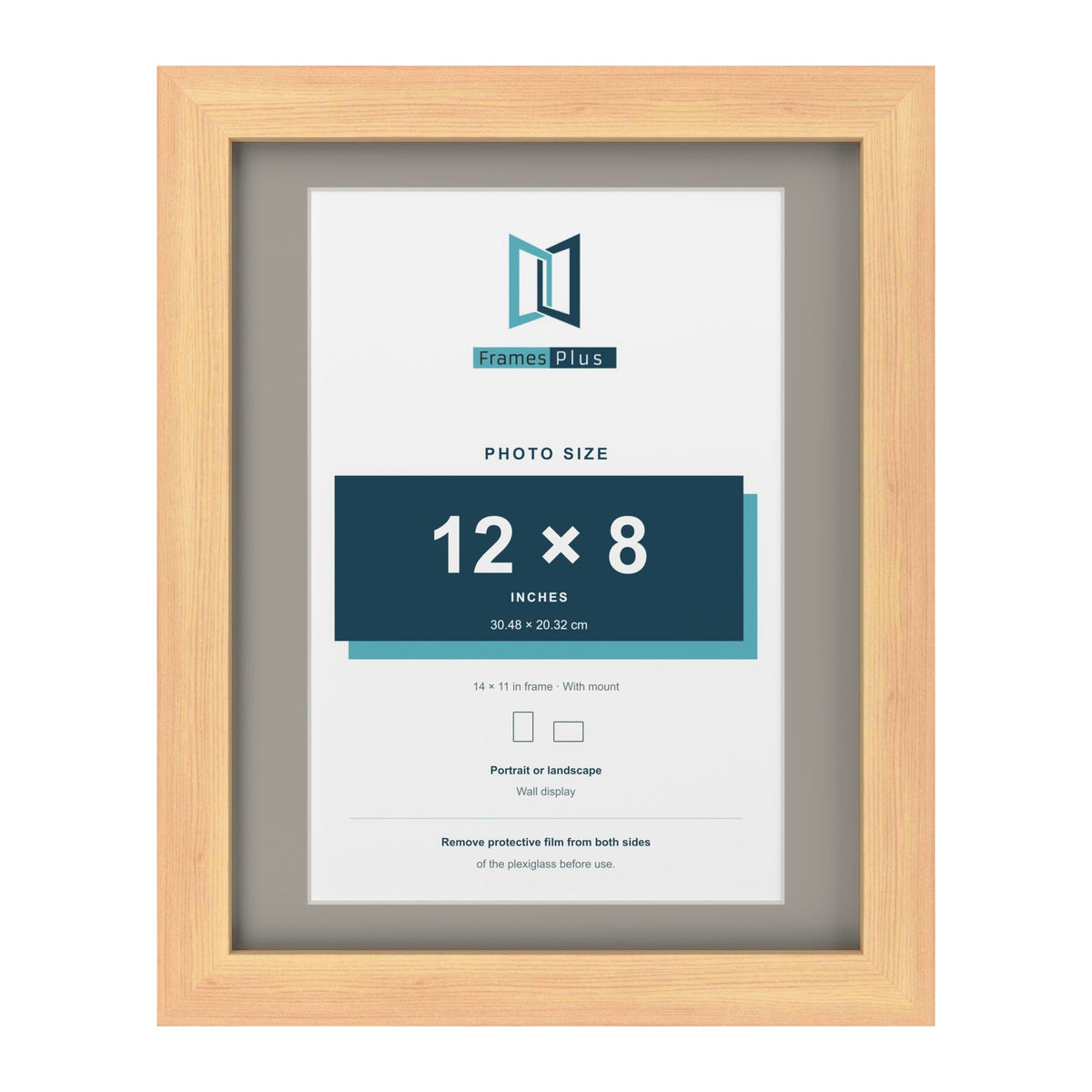 Pine 14 x 11 inch picture frame with a Dawn Grey mount for a 12 x 8 inch photo