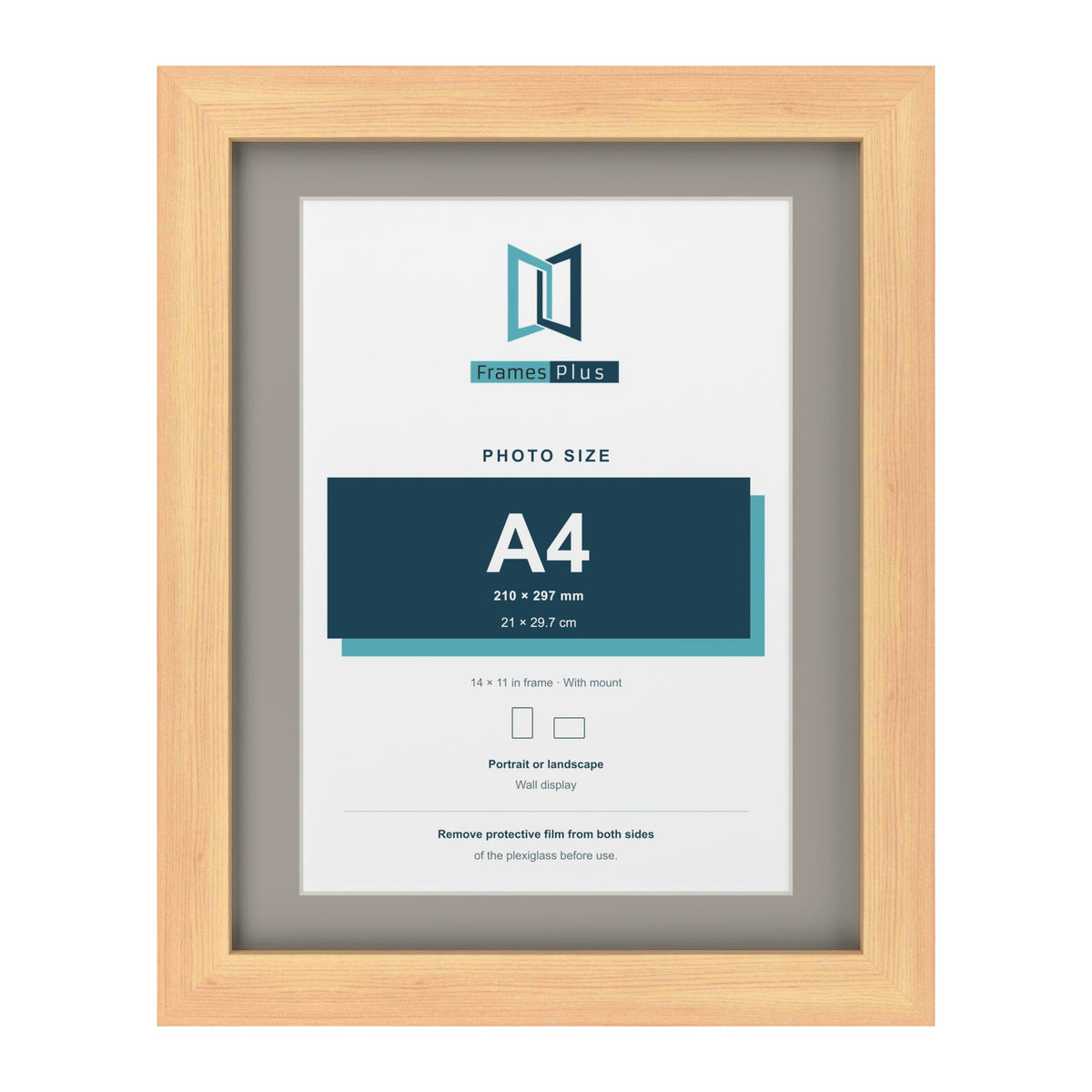 Pine 14 x 11 inch picture frame with a Dawn Grey mount for an A4 photo