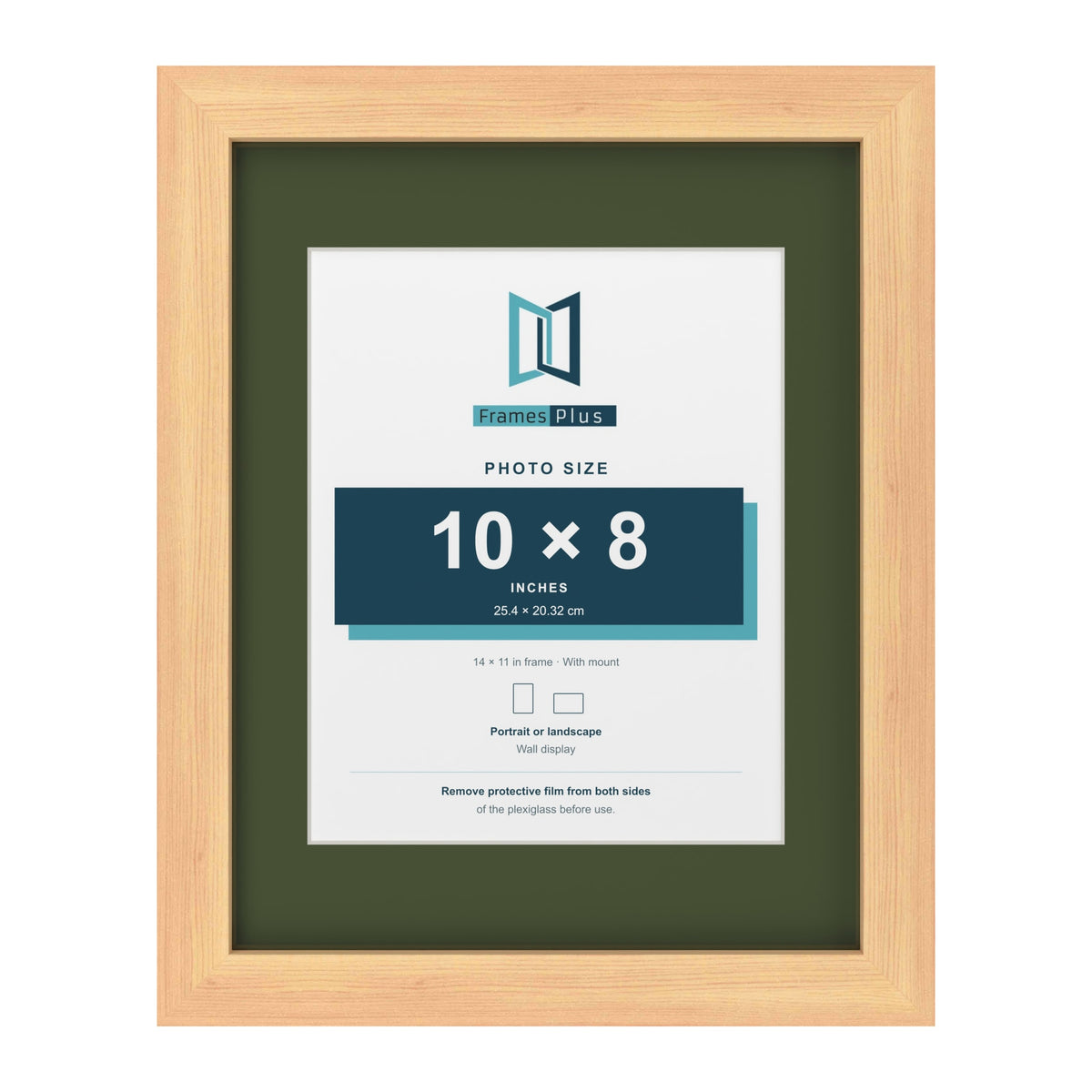 Pine 14 x 11 inch picture frame with a green mount for a 10 x 8 inch photo