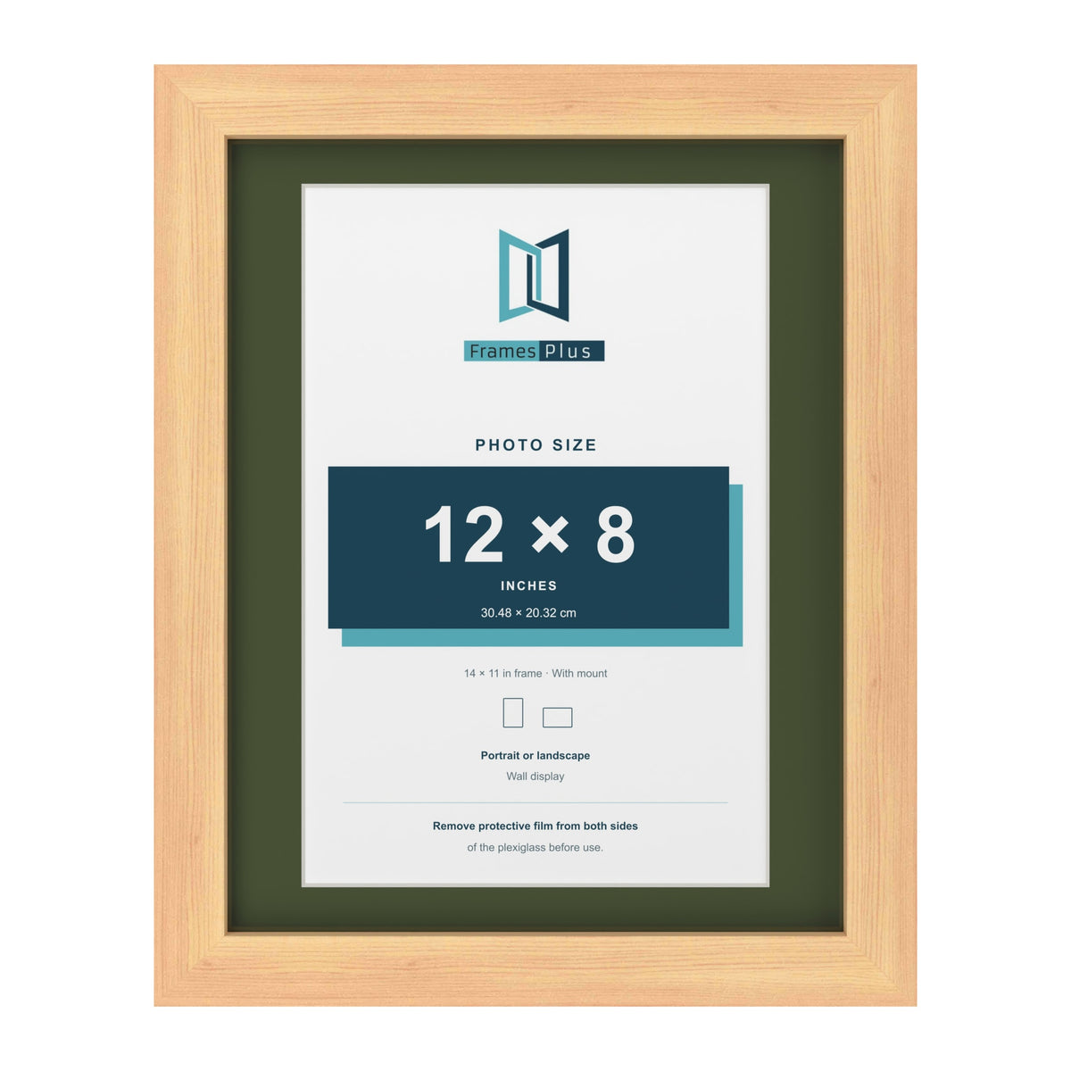 Pine 14 x 11 inch picture frame with a green mount for a 12 x 8 inch photo