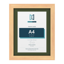 Pine 14 x 11 inch picture frame with a green mount for an A4 photo
