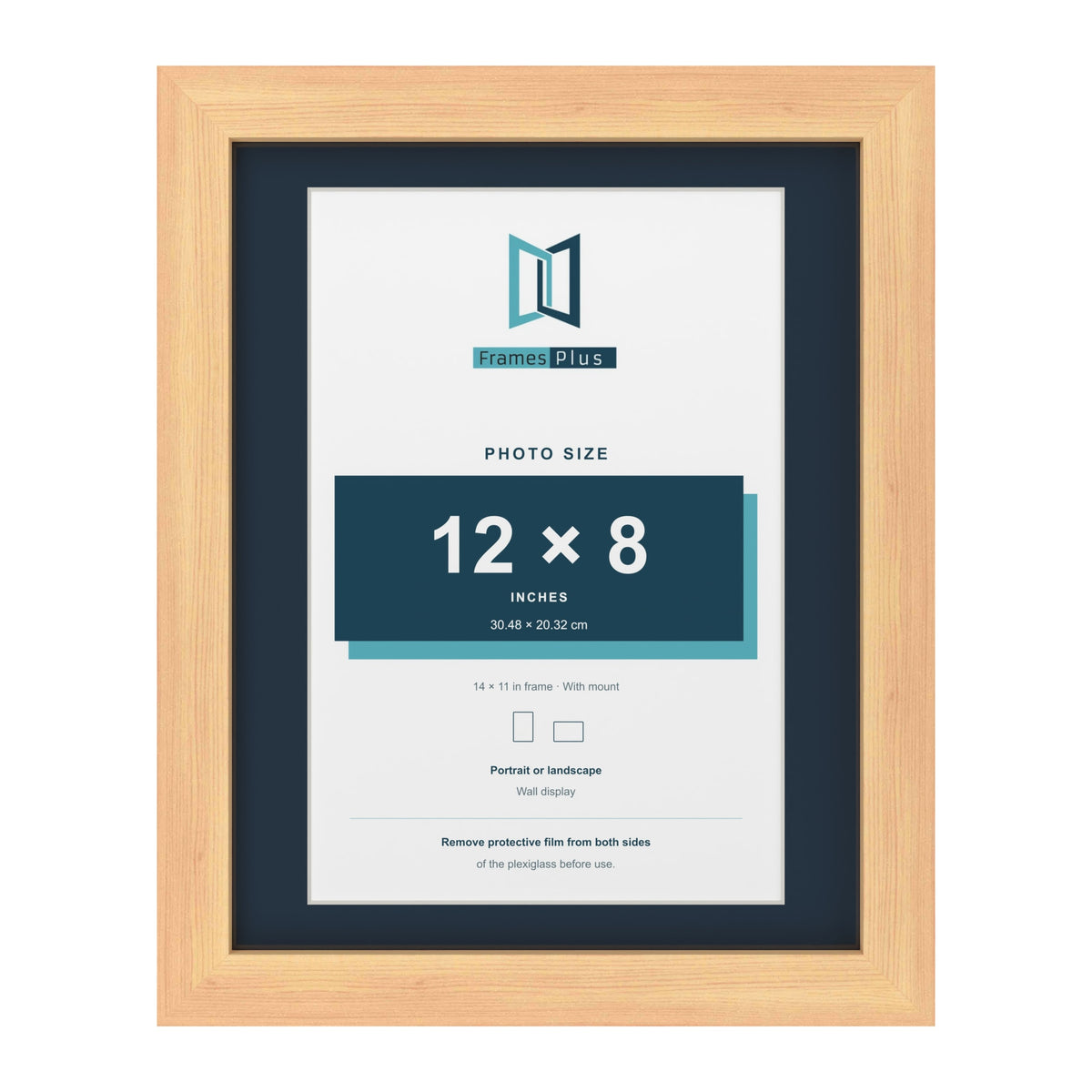 Pine 14 x 11 inch picture frame with a Pacific Blue mount for a 12 x 8 inch photo