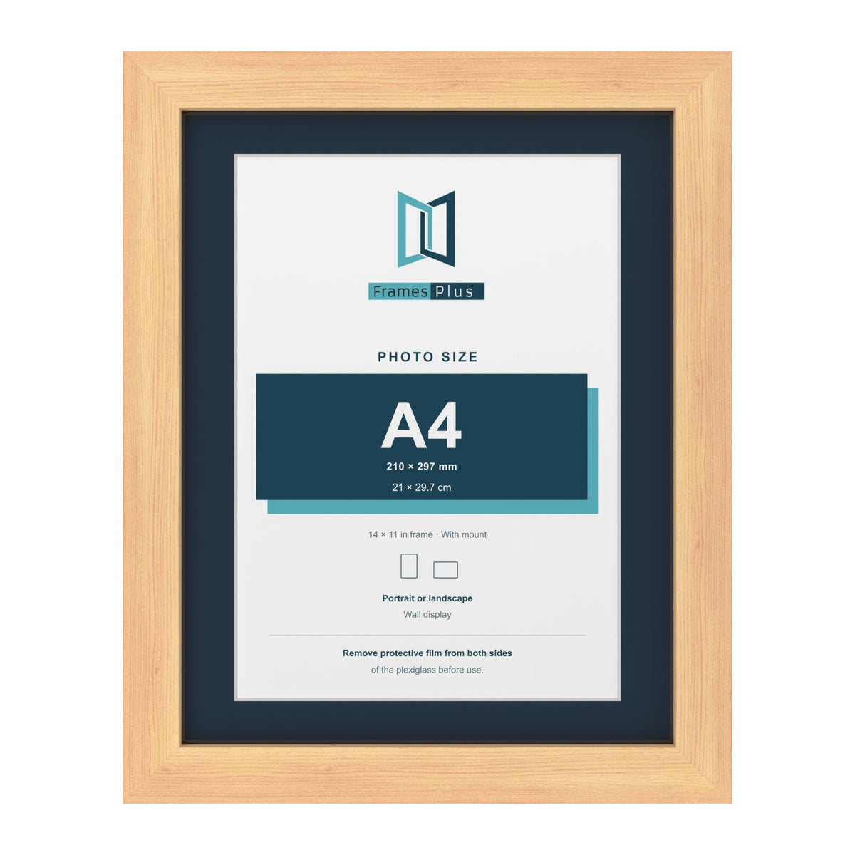 Pine 14 x 11 inch picture frame with a Pacific Blue mount for an A4 photo