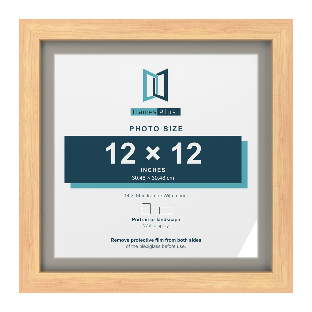 Pine 14 x 14 inch picture frame with a Dawn Grey mount for a 12 x 12 inch photo