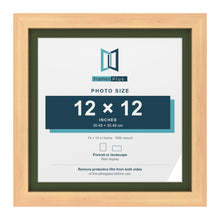 Pine 14 x 14 inch picture frame with a green mount for a 12 x 12 inch photo