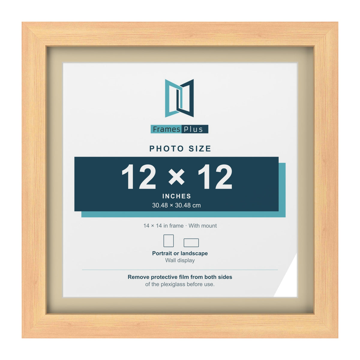 Pine 14 x 14 inch picture frame with an ivory mount for a 12 x 12 inch photo