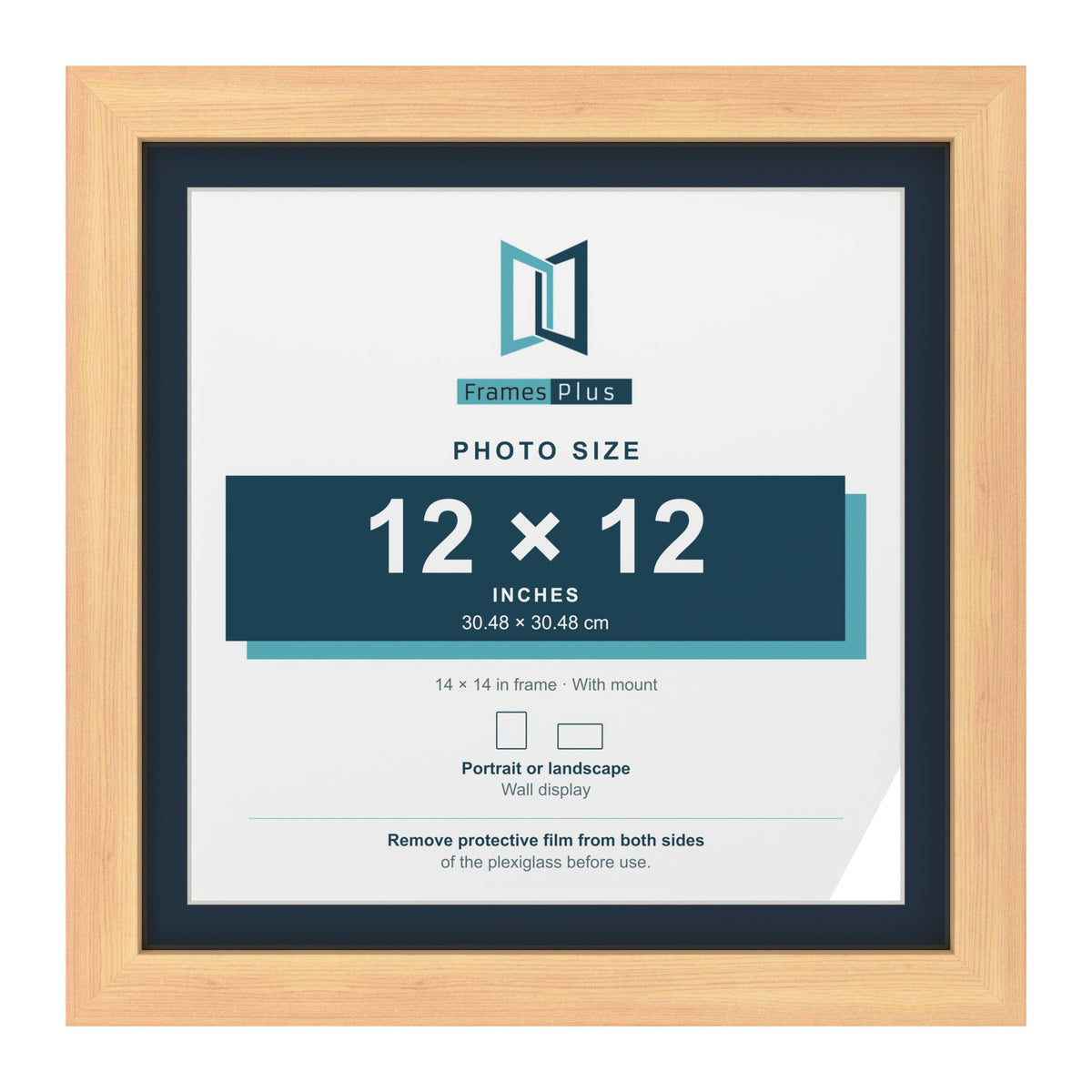 Pine 14 x 14 inch picture frame with a Pacific Blue mount for a 12 x 12 inch photo