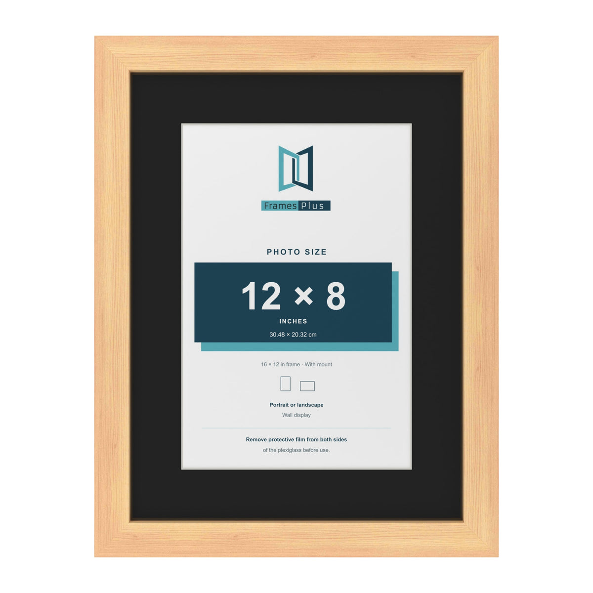 Pine 16 x 12 inch picture frame with a black mount for a 12 x 8 inch photo