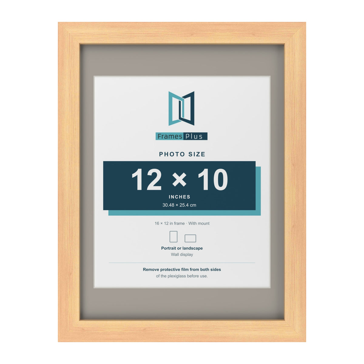 Pine 16 x 12 inch picture frame with a Dawn Grey mount for a 12 x 10 inch photo