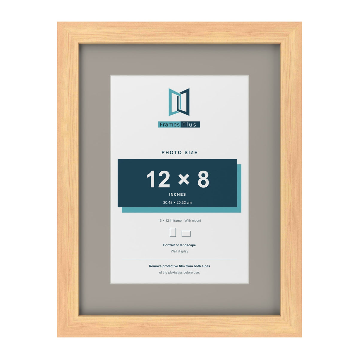 Pine 16 x 12 inch picture frame with a Dawn Grey mount for a 12 x 8 inch photo