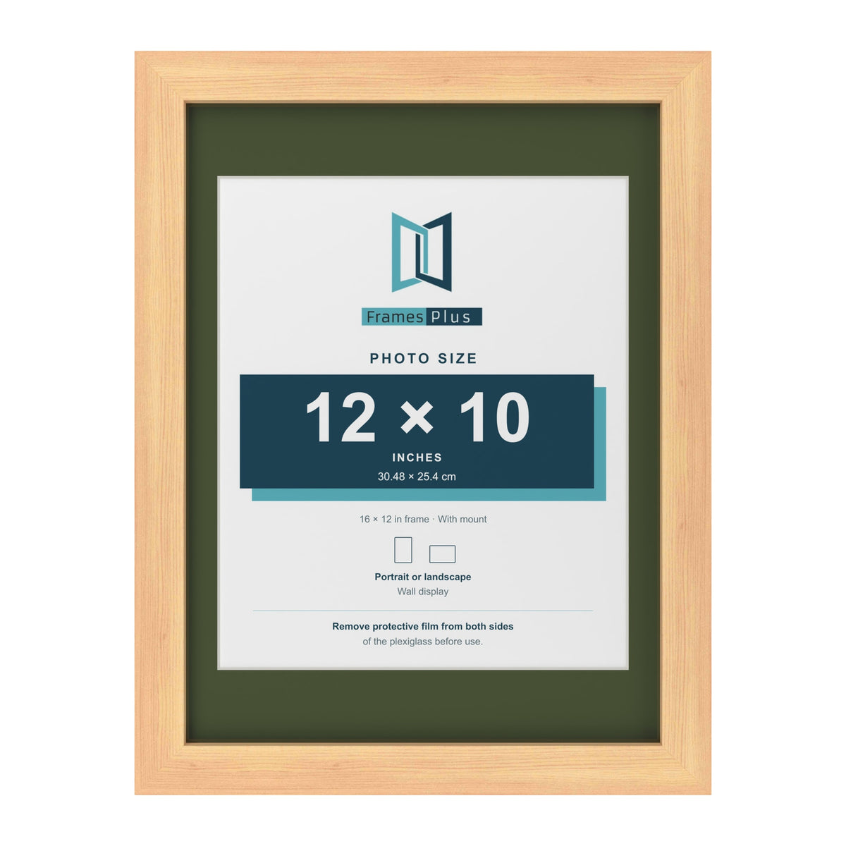 Pine 16 x 12 inch picture frame with a green mount for a 12 x 10 inch photo