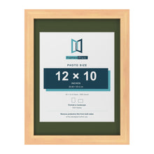 Pine 16 x 12 inch picture frame with a green mount for a 12 x 10 inch photo