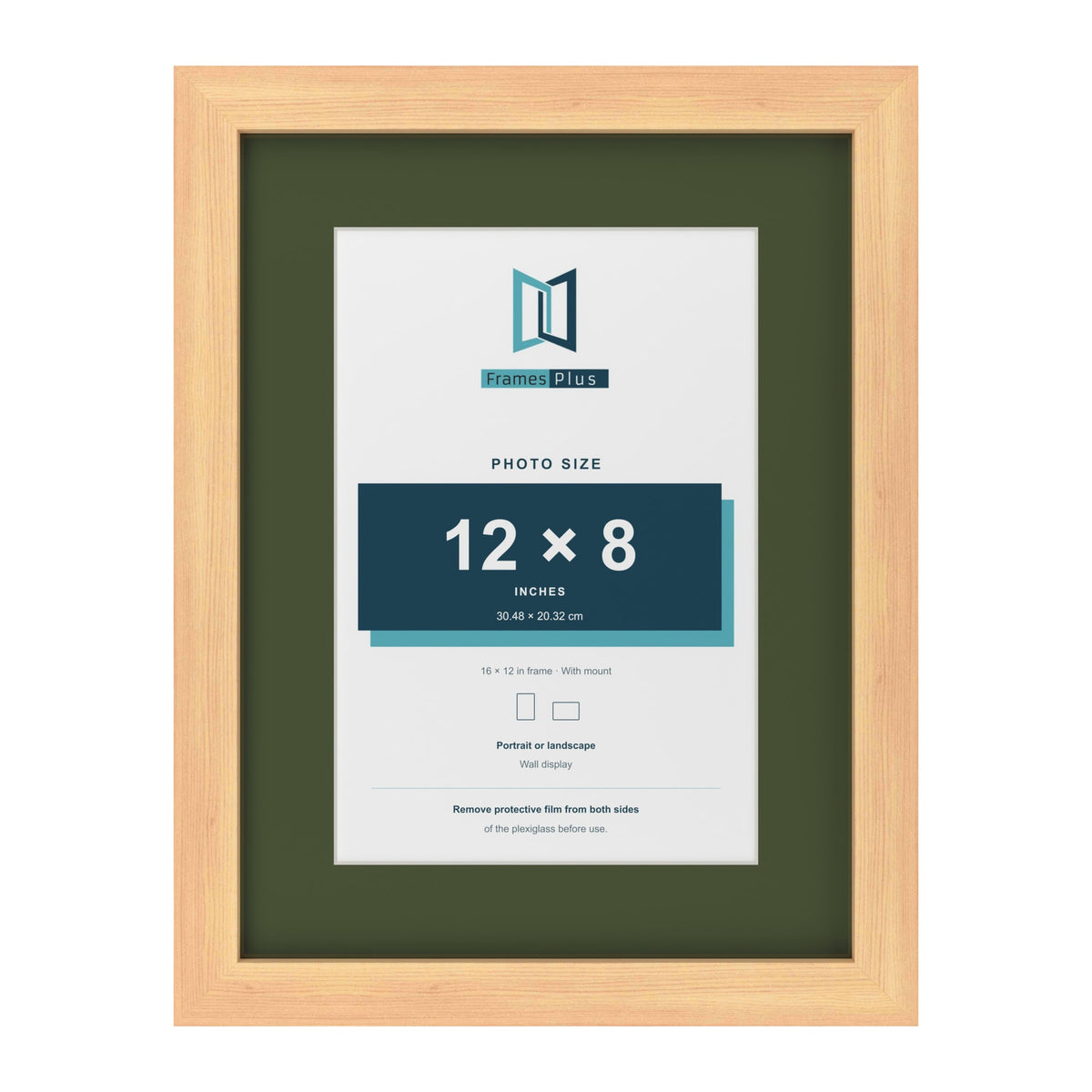 Pine 16 x 12 inch picture frame with a green mount for a 12 x 8 inch photo