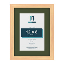 Pine 16 x 12 inch picture frame with a green mount for a 12 x 8 inch photo