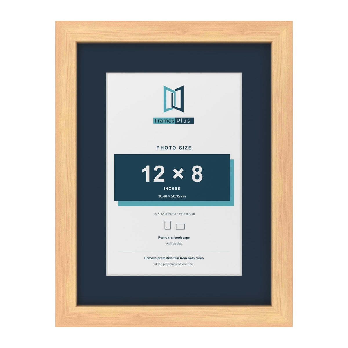 Pine 16 x 12 inch picture frame with a Pacific Blue mount for a 12 x 8 inch photo