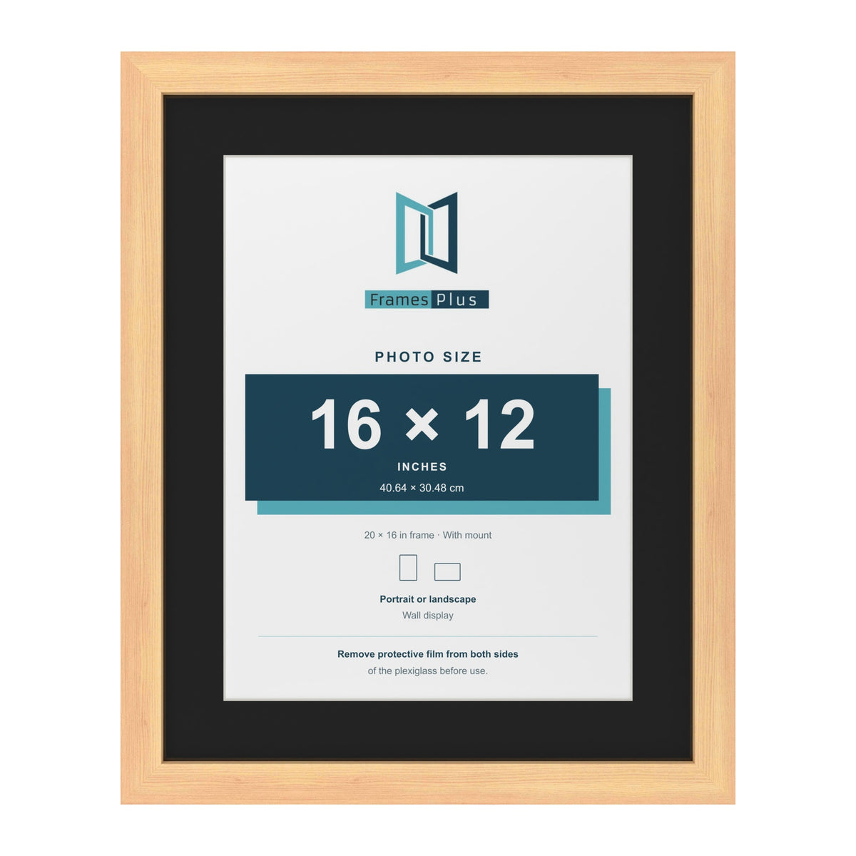 Pine 20 x 16 inch picture frame with a black mount for a 16 x 12 inch photo