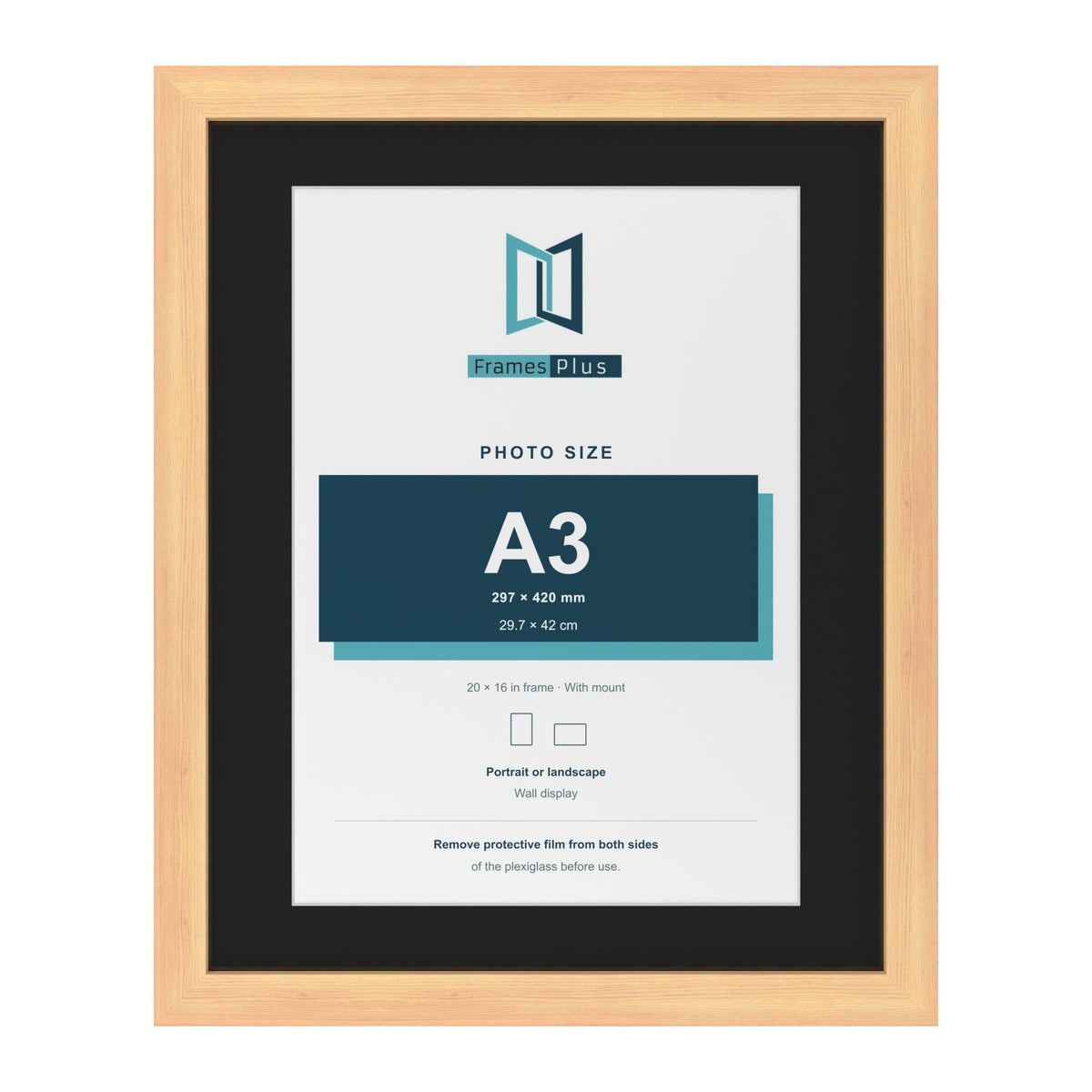 Pine 20 x 16 inch picture frame with a black mount for an A3 photo
