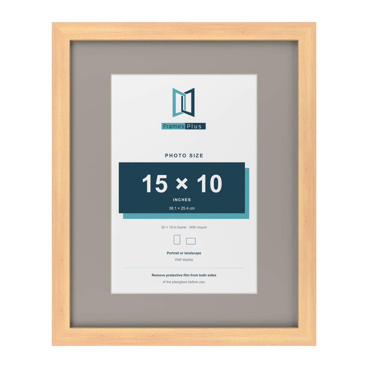 Pine 20 x 16 inch picture frame with a Dawn Grey mount for a 15 x 10 inch photo