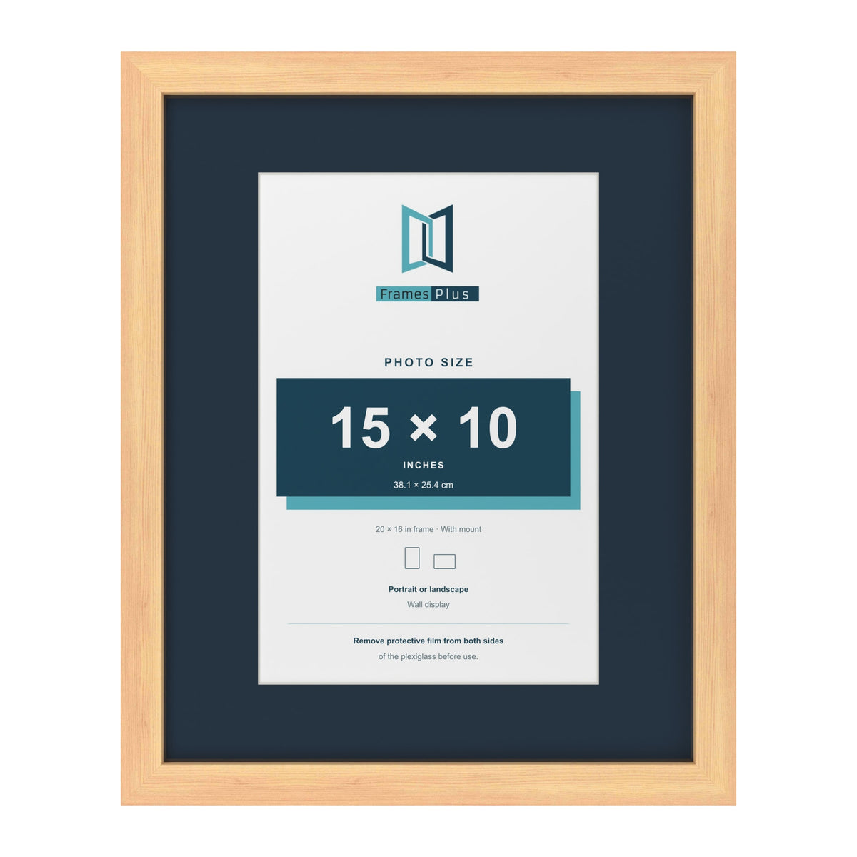 Pine 20 x 16 inch picture frame with a Pacific Blue mount for a 15 x 10 inch photo
