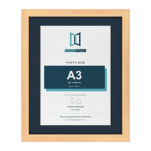 Pine 20 x 16 inch picture frame with a Pacific Blue mount for an A3 photo