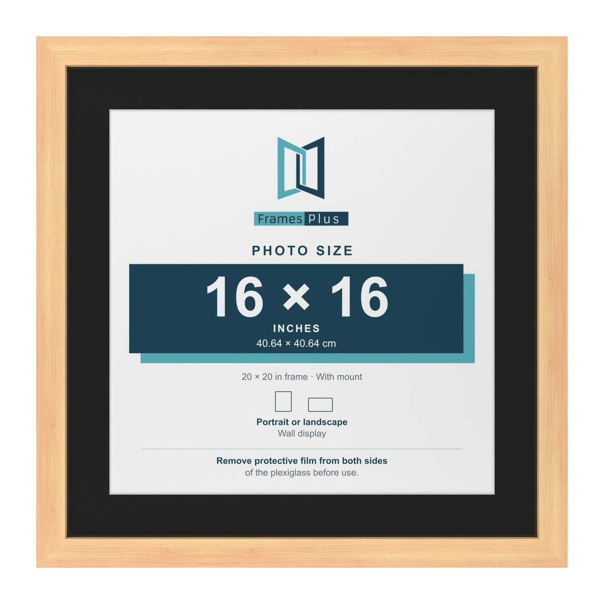Pine 20 x 20 inch picture frame with a black mount for a 16 x 16 inch photo