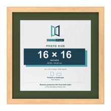 Pine 20 x 20 inch picture frame with a green mount for a 16 x 16 inch photo