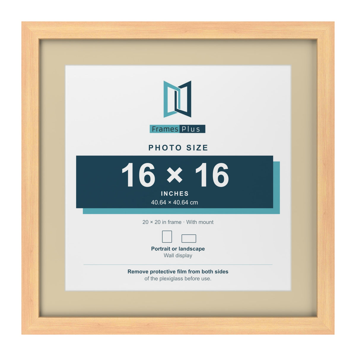 Pine 20 x 20 inch picture frame with an ivory mount for a 16 x 16 inch photo