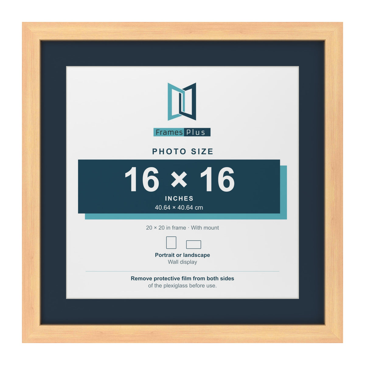 Pine 20 x 20 inch picture frame with a Pacific Blue mount for a 16 x 16 inch photo
