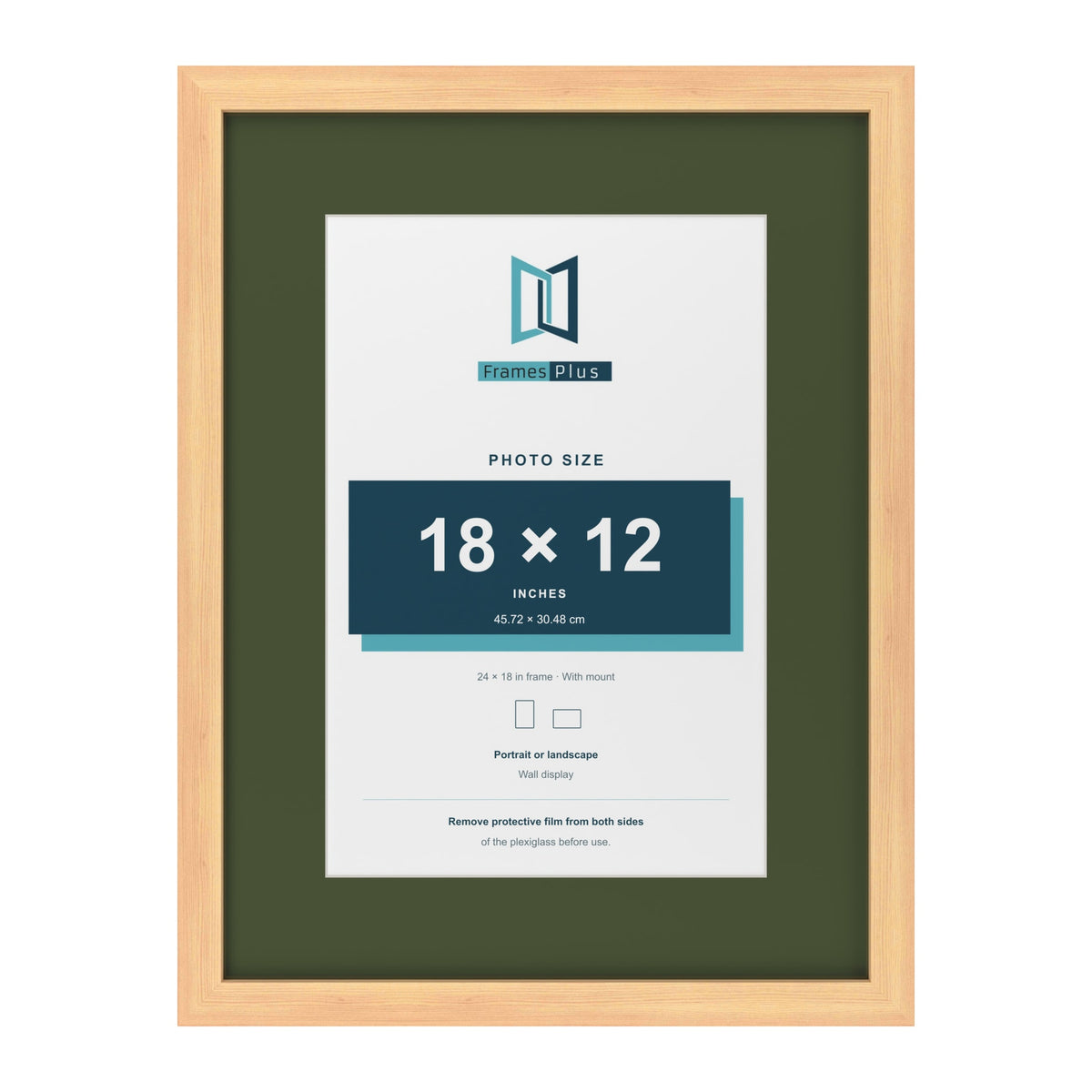 Pine 24 x 18 inch picture frame with a green mount for an 18 x 12 inch photo