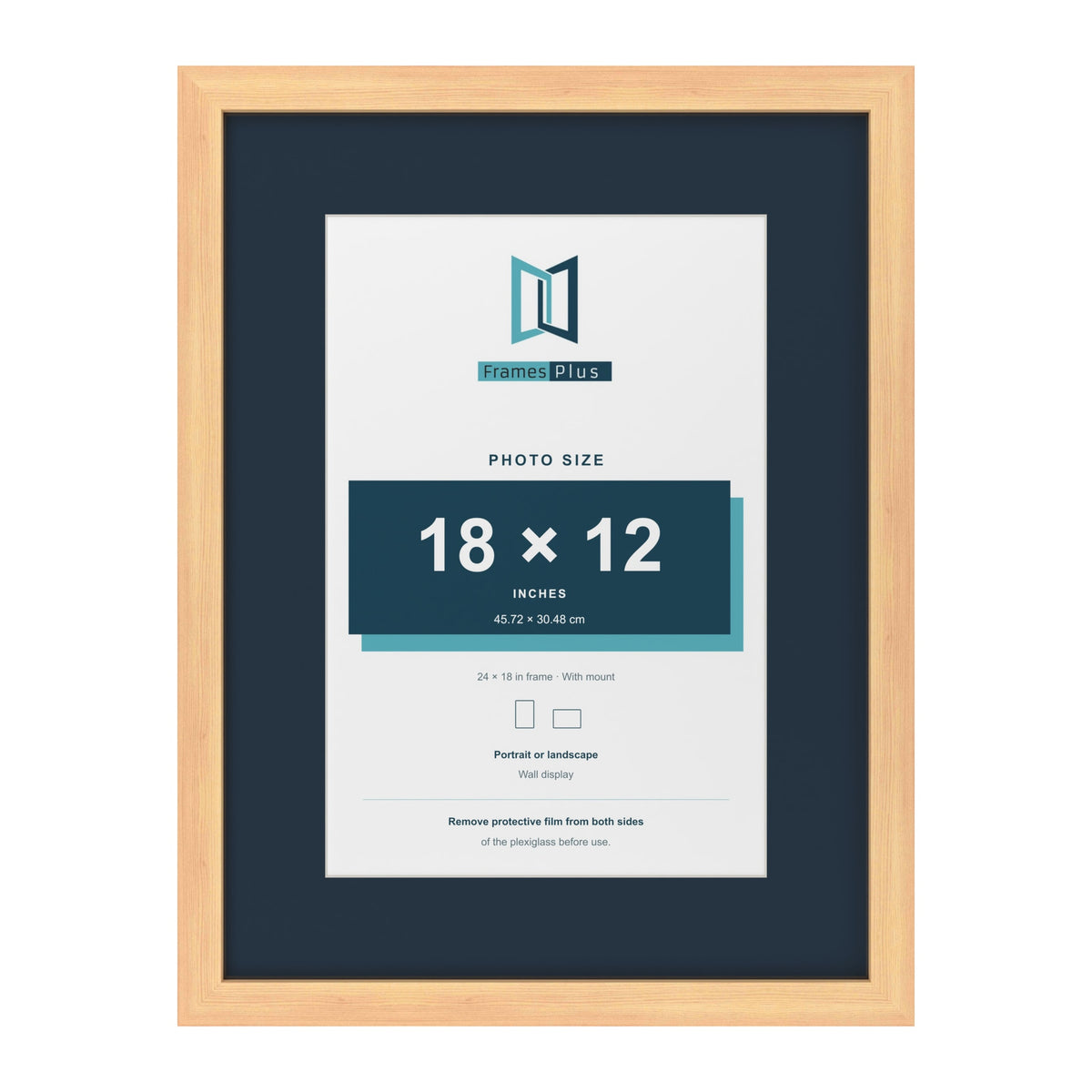 Pine 24 x 18 inch picture frame with a Pacific Blue mount for an 18 x 12 inch photo