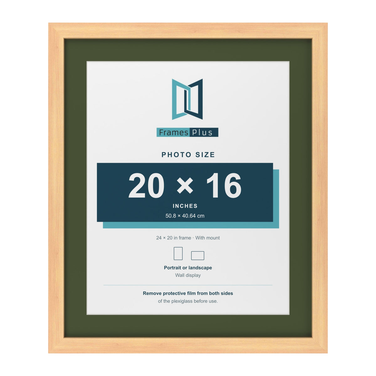 Pine 24 x 20 inch picture frame with a green mount for a 20 x 16 inch photo
