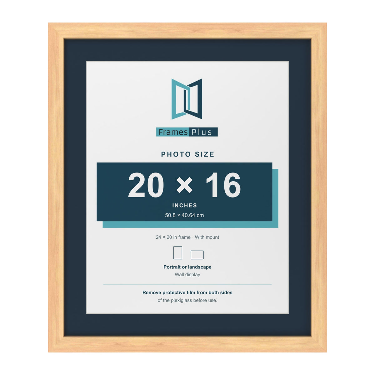 Pine 24 x 20 inch picture frame with a Pacific Blue mount for a 20 x 16 inch photo