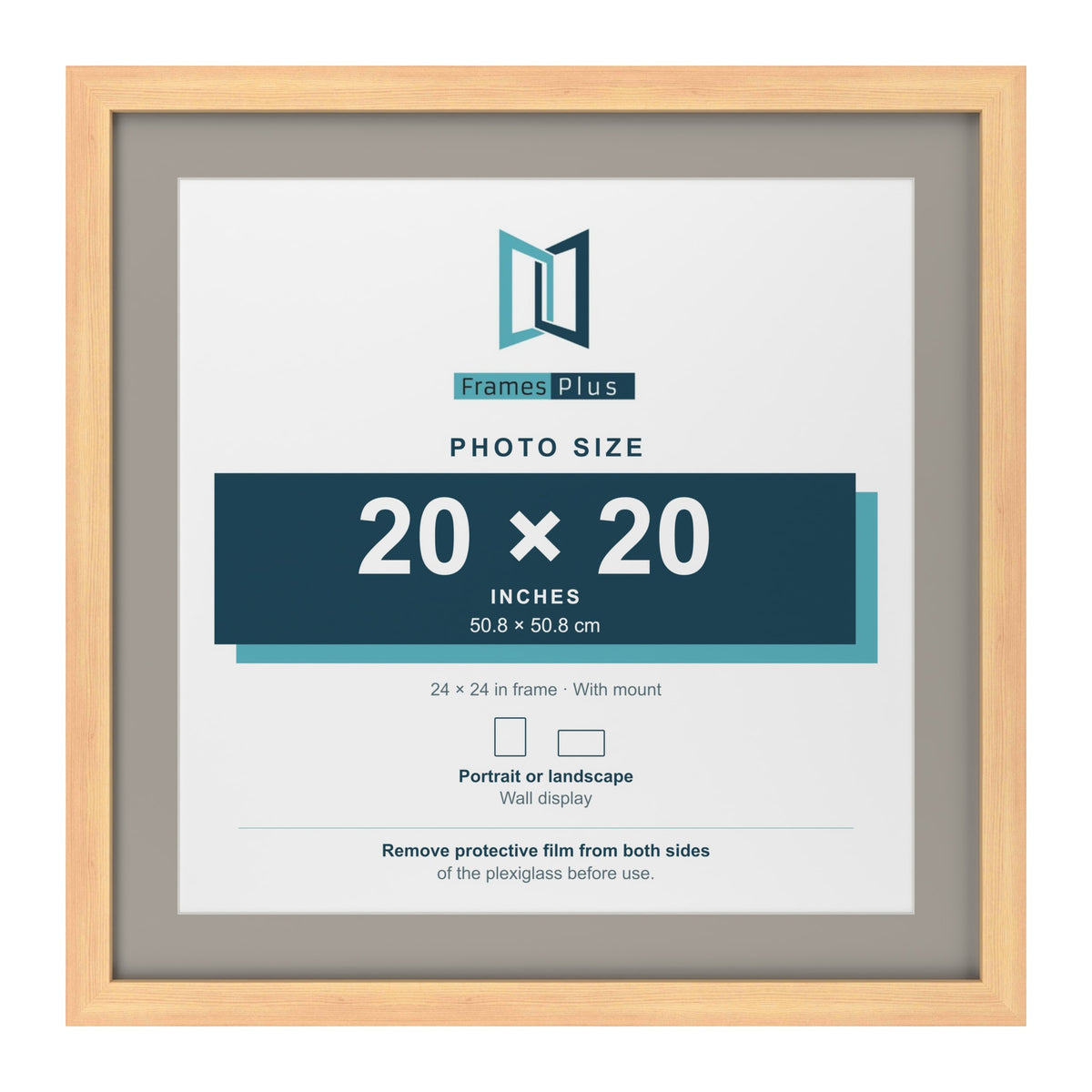 Pine 24 x 24 inch picture frame with a Dawn Grey mount for a 20 x 20 inch photo