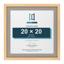 Pine 24 x 24 inch picture frame with a Dawn Grey mount for a 20 x 20 inch photo