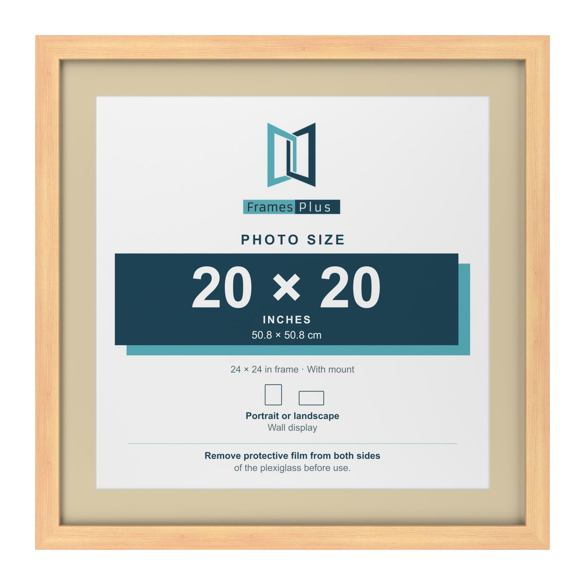 Pine 24 x 24 inch picture frame with an ivory mount for a 20 x 20 inch photo