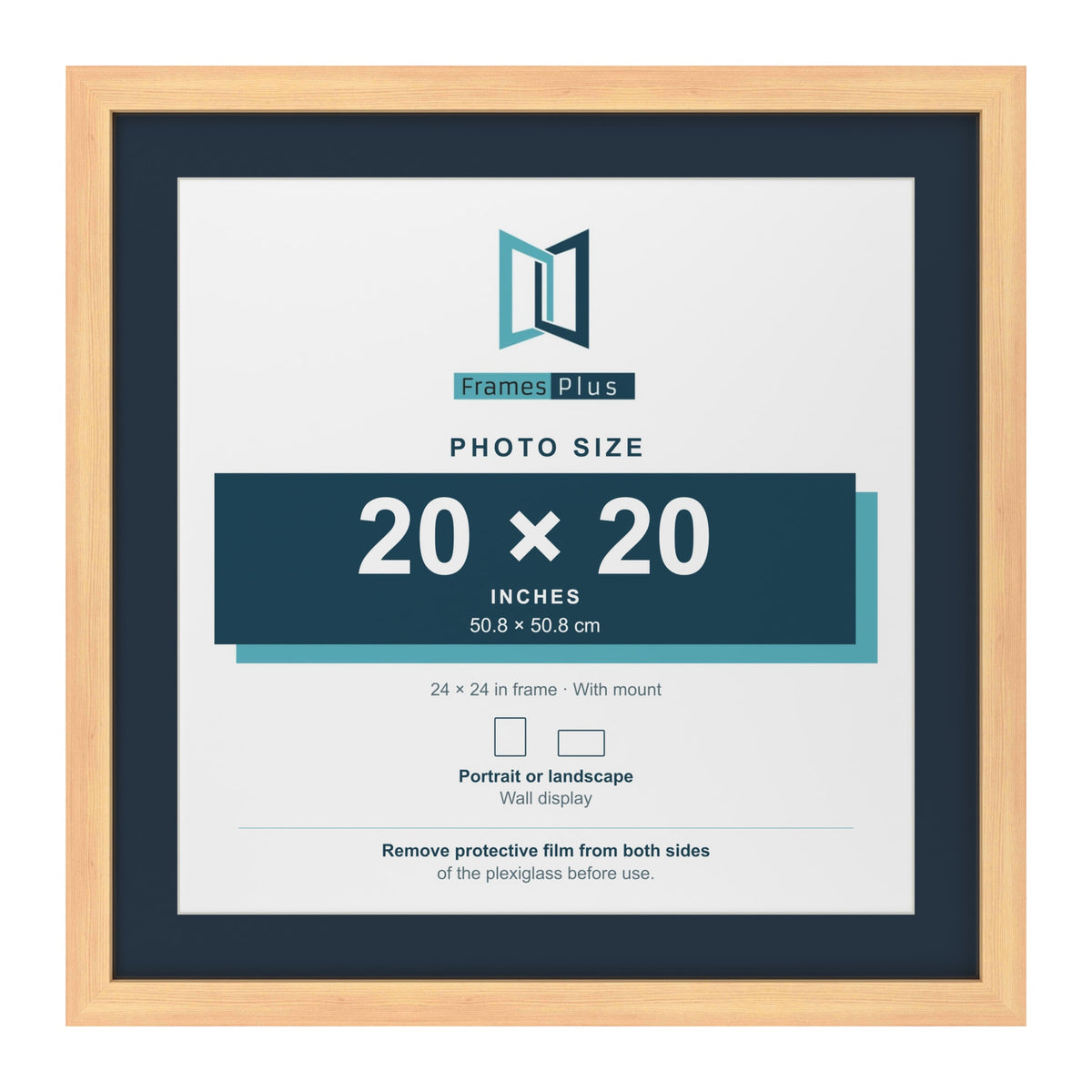 Pine 24 x 24 inch picture frame with a Pacific Blue mount for a 20 x 20 inch photo