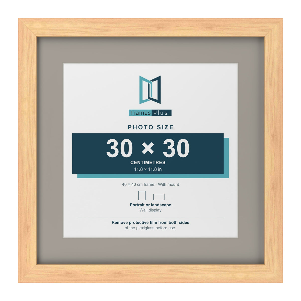 Pine 40 x 40 cm picture frame with a Dawn Grey mount for a 30 x 30 cm photo