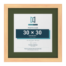 Pine 40 x 40 cm picture frame with a green mount for a 30 x 30 cm photo