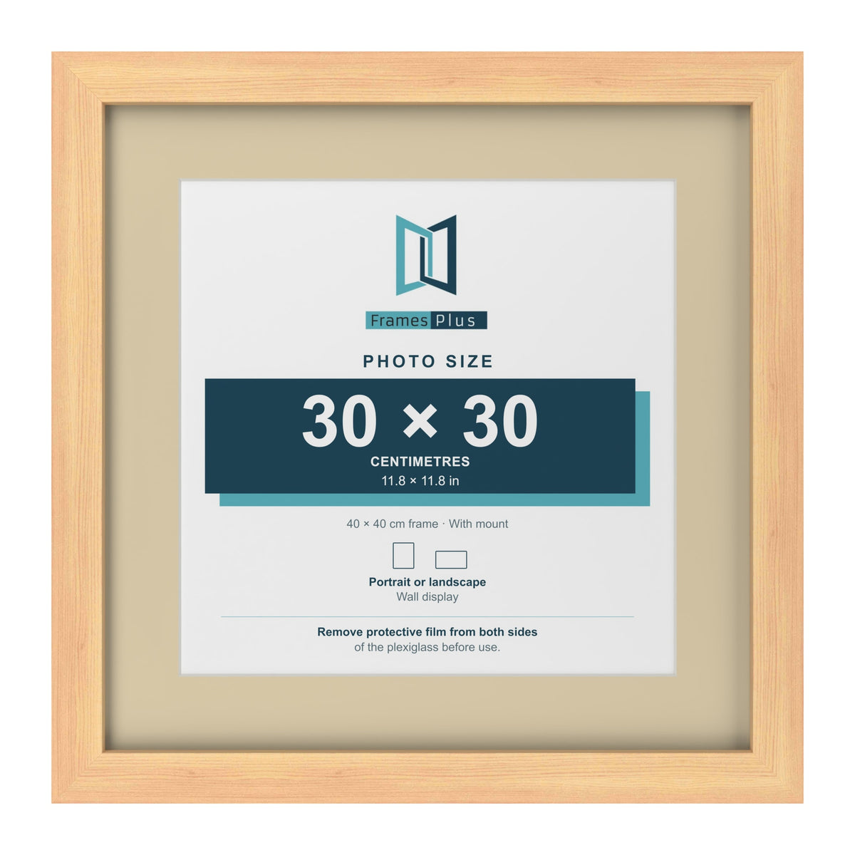 Pine 40 x 40 cm picture frame with an ivory mount for a 30 x 30 cm photo