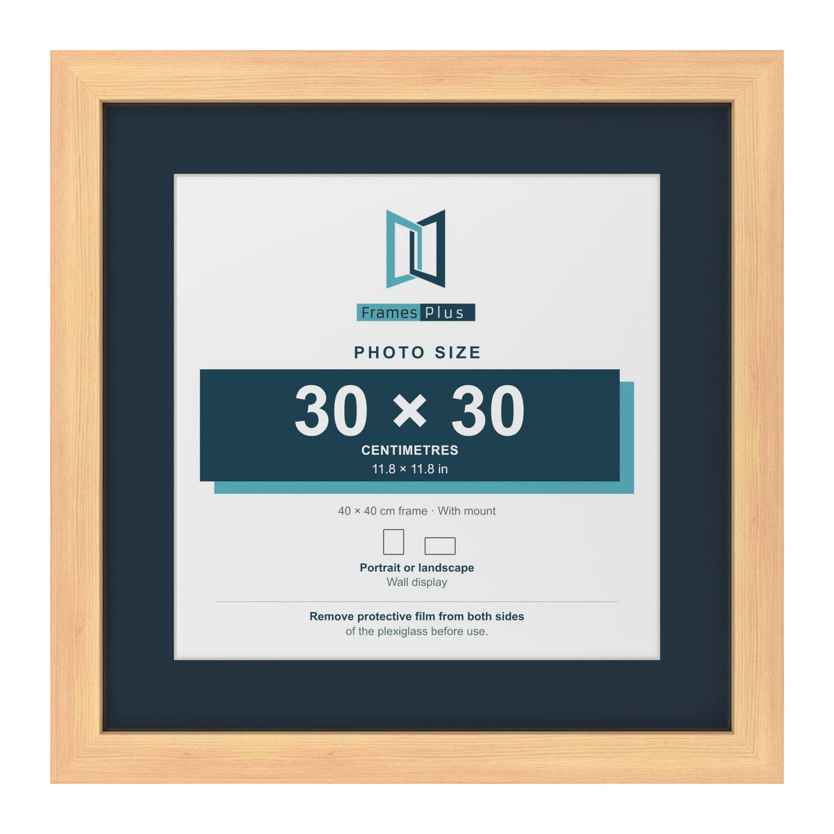 Pine 40 x 40 cm picture frame with a Pacific Blue mount for a 30 x 30 cm photo