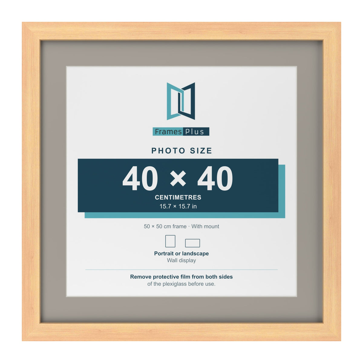 Pine 50 x 50 cm picture frame with a Dawn Grey mount for a 40 x 40 cm photo