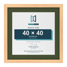 Pine 50 x 50 cm picture frame with a green mount for a 40 x 40 cm photo
