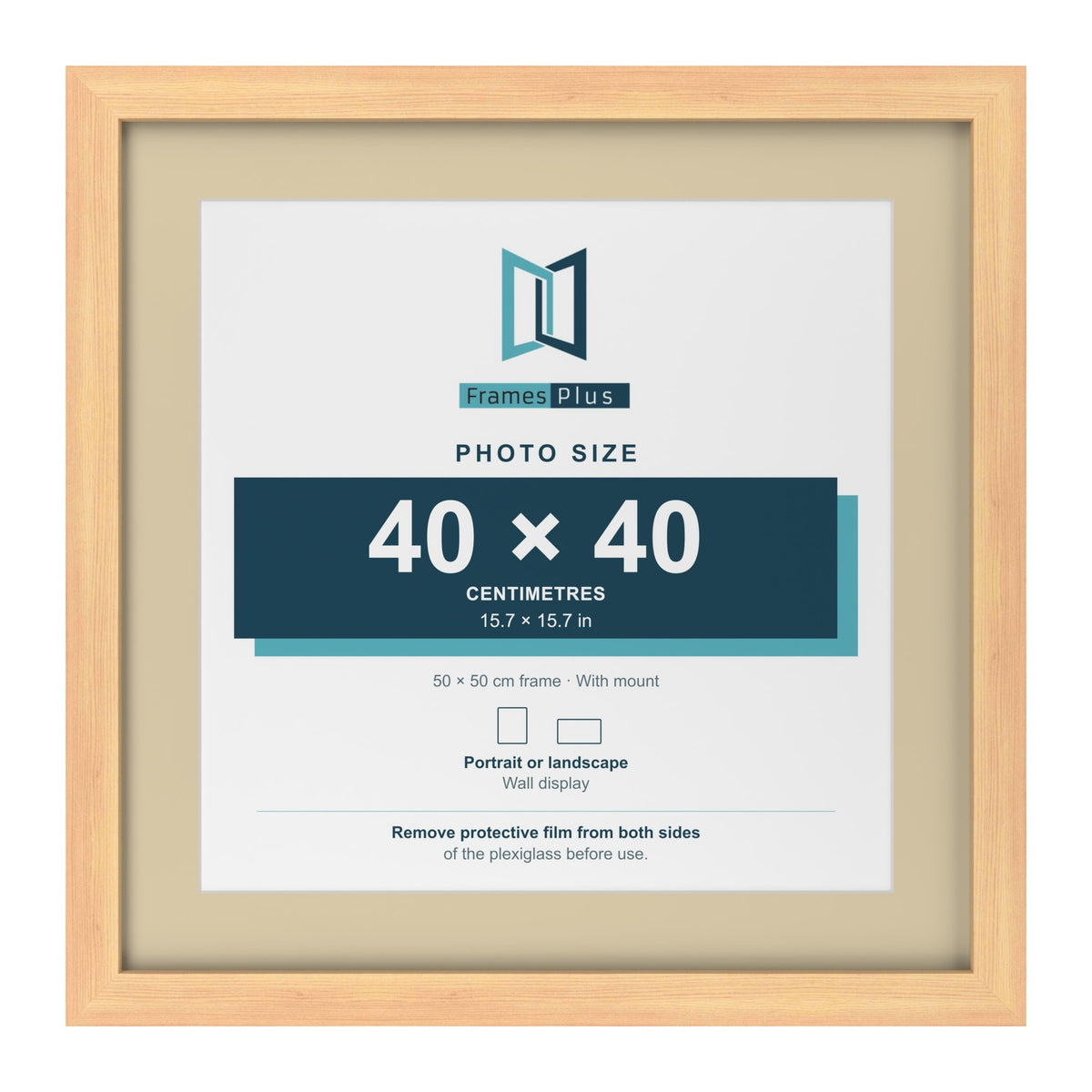 Pine 50 x 50 cm picture frame with an ivory mount for a 40 x 40 cm photo