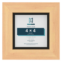 Pine 5 x 5 inch picture frame with a black mount for a 4 x 4 inch photo