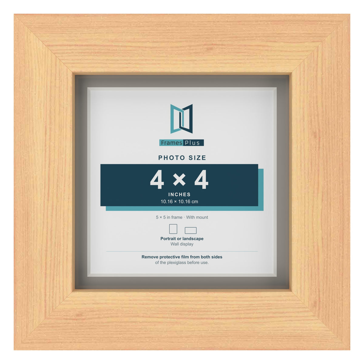 Pine 5 x 5 inch picture frame with a Dawn Grey mount for a 4 x 4 inch photo