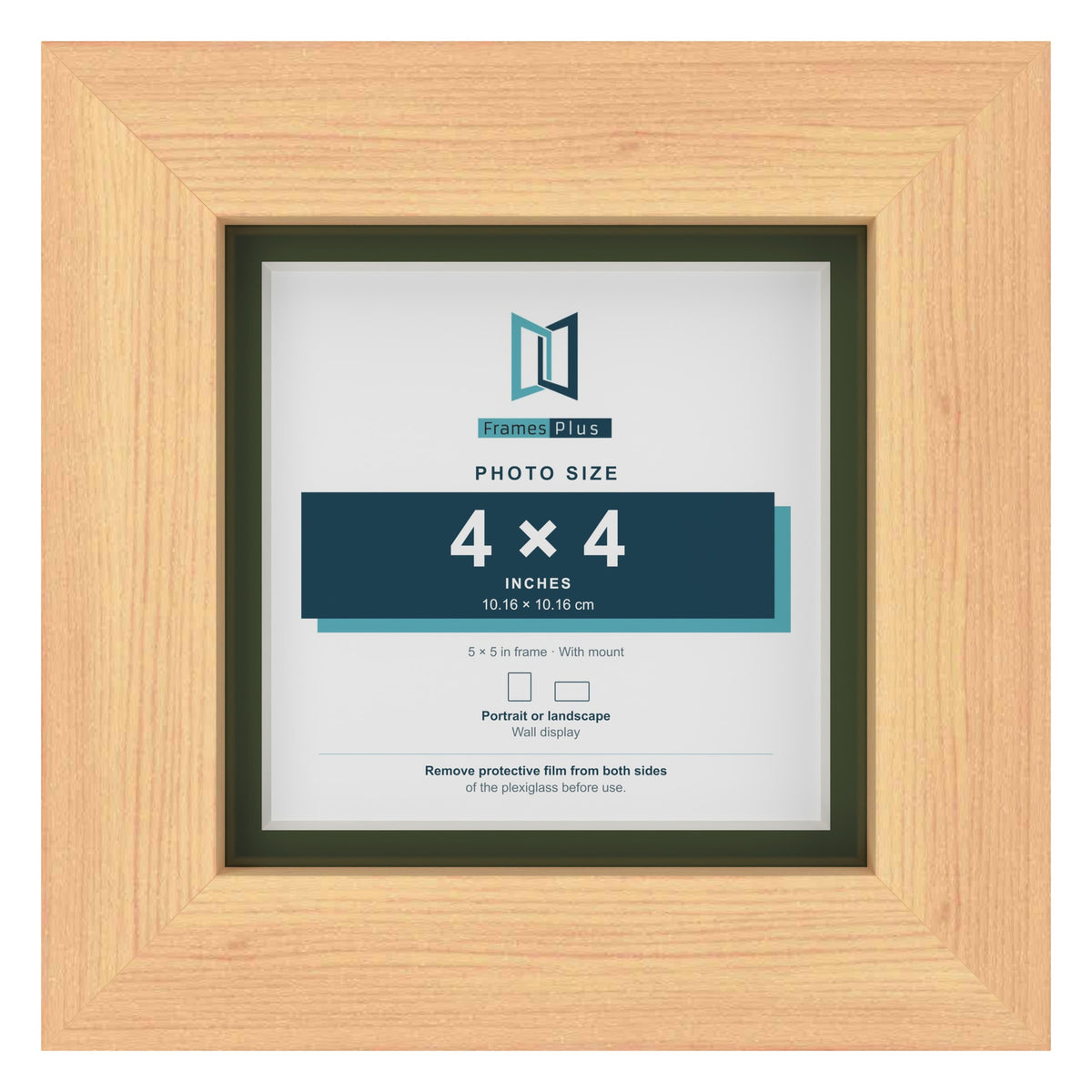 Pine 5 x 5 inch picture frame with a green mount for a 4 x 4 inch photo