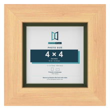 Pine 5 x 5 inch picture frame with a green mount for a 4 x 4 inch photo