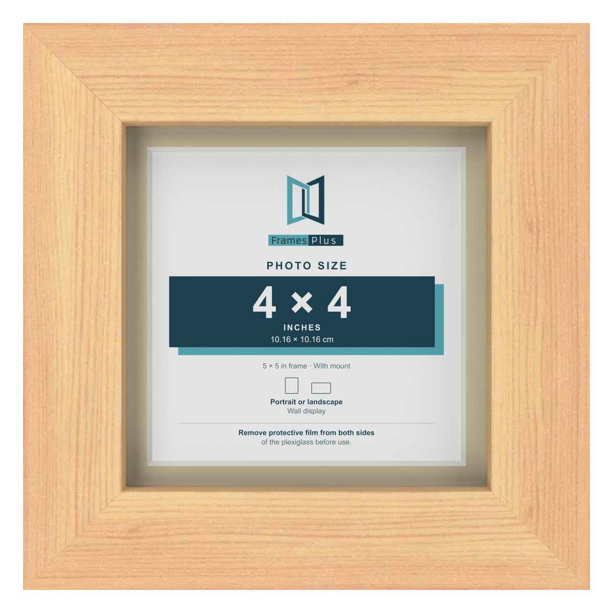 Pine 5 x 5 inch picture frame with an ivory mount for a 4 x 4 inch photo